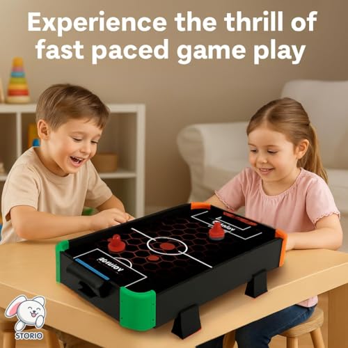 Image of Storio Electric Air Hockey Game for Kids | Tabletop Hockey Board with 2 Pushers & 4 Pucks | Plug & Play Indoor Arcade Toy | Fast-Paced Air Motor Game Set | BIS Certified | Made in India