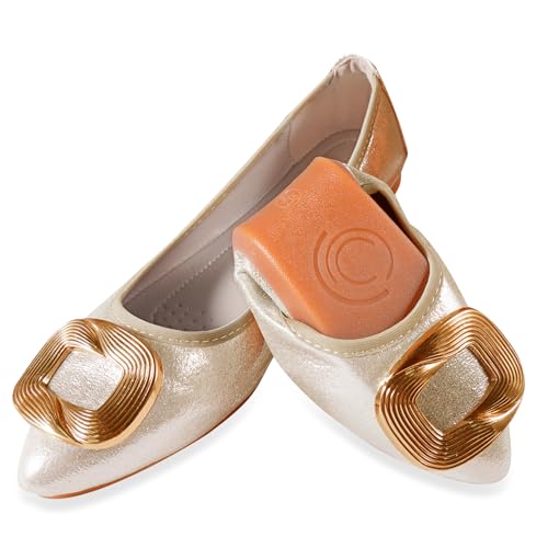 Unifizz Women Ballet Flats Buckle Wedding Ballerina Shoes Foldable Sparkly Comfort Slip on Flat Shoes