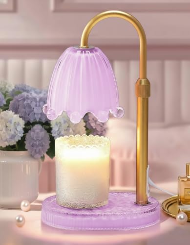 Cinsenten Flower Candle Warmer Lamp Glass Base with Timer & Dimmer Mothers Day Birthday Gifts for Mom Women Adjustable Floral Candles Warmer Girly Wax Warmer New Home Office Decor (Purple-Flower)