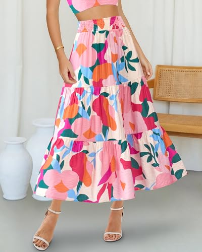 BTFBM Skirts for Women Floral Print Fall Fashion 2025 A Line Elastic High Waist Boho Holiday Maxi Skirt Pockets3