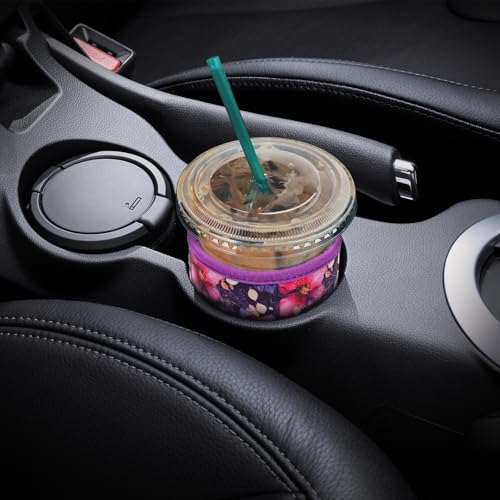 Image of YR Reusable Neoprene Insulator Sleeve for Iced Coffee Cups, 3 Pack Coffee Coolies sleeves for Iced & Hot Drinks, Cold Beverage Cooler Compatible with Starbucks Coffee and More (Fuchsia Floral)