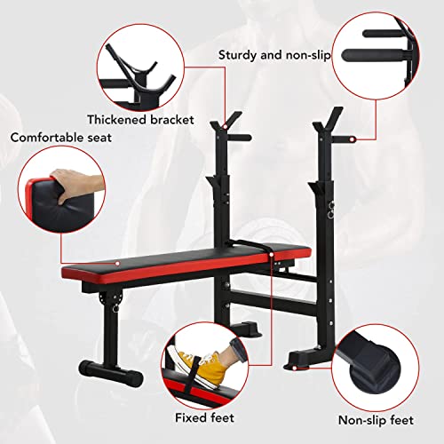 Paylesshere Adjustable Weight Bench With Barbell Rack,Bench Press Folding Multi-Function Workout Bench With Dip Station & Curl Bar, Weight Lifting Bench Strength Training Bench For Home Gym #TOP4