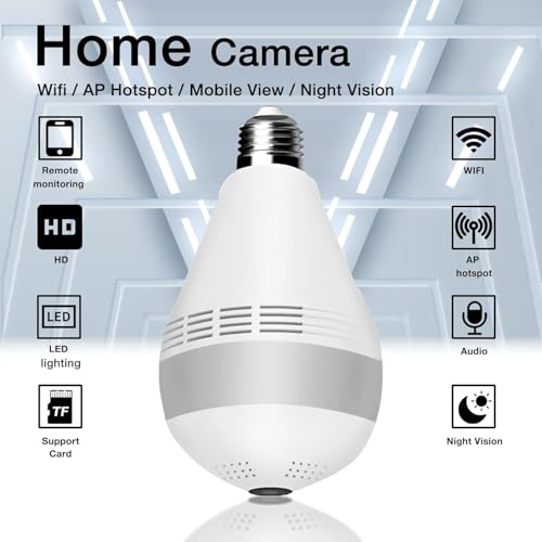 Image of Panoramic 3MP Indoor WiFi Light Bulb Camera | 360 View | Color Night Vision | Motion Detection | Smart LED Light Bulb | Wireless Light Socket Bulb for Home with Mobile App V380 Pro (Bulb Camera)