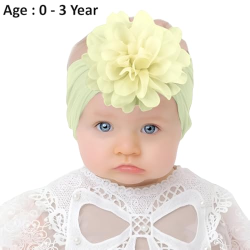 Image of SYGA Baby Headbands Nylon Flower Soft Stretchable Hairband for Newborn Infant Toddler Kids For 0-3 Year -Beige Yellow