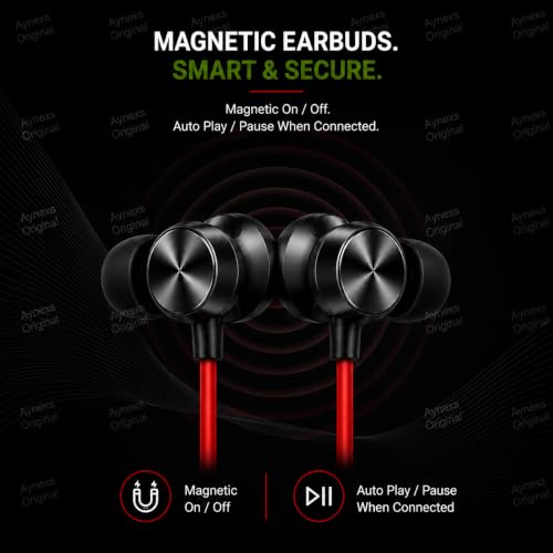 Image of Bullets Wireless Z2 for OnePlus Portable Bluetooth Neckband Earphones with Magnetic Eartips and Built-in Microphone, Portable Flexible Neckband for Calls, Music and Office Use,-(Red)