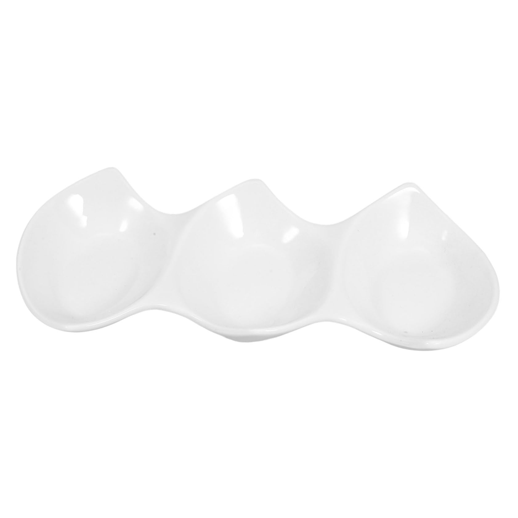 Luxshiny 1Pc Ceramic Triple Compartment Sauce Dish Multifunctional Dipping Bowl for Sauces Seasonings and Appetizers for Home and Restaurant Use Elegant White Design