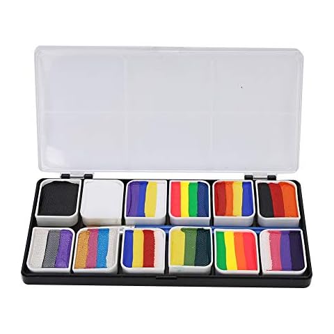 Professional Face Body Paint Pigment 12 Colors Water-Based Body Art Face Paint Kit Halloween Party Cosplay Fancy Makeup Palette Set with 2 Paint Brushes Cover