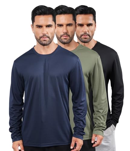 3 Pack Men's Long Sleeve Shirts Quick Dry Moisture Wicking Lightweight Sun Protection T Shirt for Running Outdoor Activities