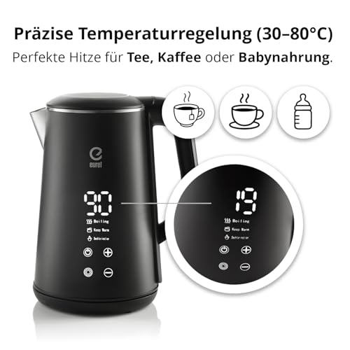 EUREL GV74 Wasserkocher, 1,6L Edelstahl, Schwarz – Bild 2