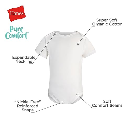 Hanes Unisex Baby Pure Comfort Short Sleeve Bodysuits, Infant Bodysuits, Boys & Girls, 3-pack3