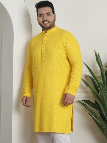 Image of SOJANYA Plus(Since 1958) Men's Cotton Relaxed Fit Straight Radiant Elegance Sequinned Kurta for Navratri, Garba & Puja