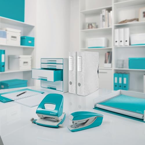 Leitz WOW 3-Klappen-Mappe, Eckspannermappe für bis zu 150 A4-Blätter, elastischer Verschluss, Dokumentenmappe aus Pappe, Eisblau, 39820051