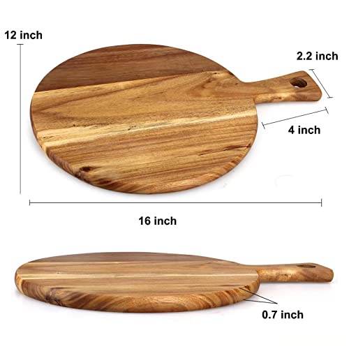 Acacia Wood Chopping Boards for Kitchen Wooden Cutting Board with Handle Round Charcuterie Cheese Boards Large Bamboo Chopping Board Pizza Meat Bread Serving Board Butcher Block Grazing Carving Board