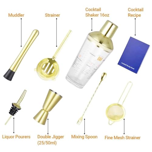 Coctelera de acero inoxidable juego dorado 9 piezas miniatura 4