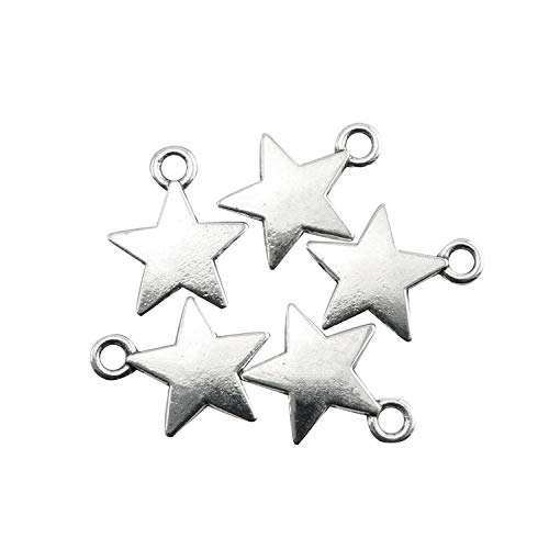 JCBIZ 60pcs Five-pointed Star DIY Pendant Accessories for Jewelry Making and Crafting Silver