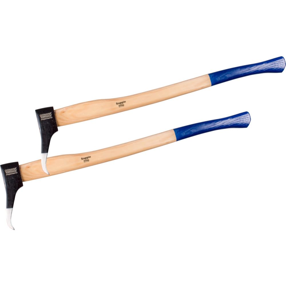 Germania Sappie Set 2 Stück - 550g Sappiekopf - 80 cm Stiel aus Eschenholz - Wendehaken für Holz - Forstwerkzeug Fällheber Holzheber