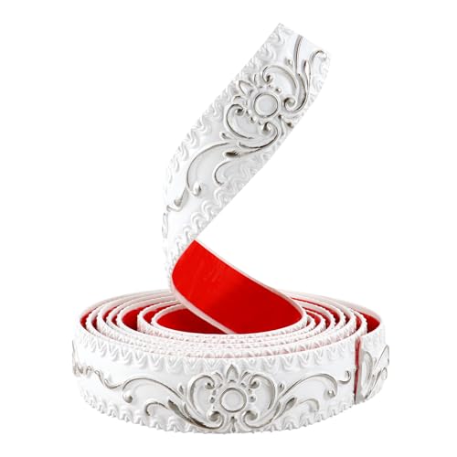 TECDW 3M Flexible Moulding Wall Trim - Self-Adhesive Peel and Stick Decorative Beading for Ceiling, Panelling, 3D Wallpaper Border, Skirting (White with Silver, 3.6cm W)