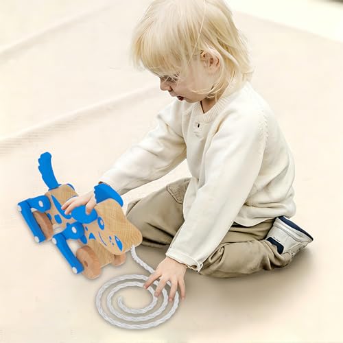 Image of Montessori Toys 1 2 3 4 Years Old Boys Girls Wooden Walking Pull Dog Toy for Baby Toddler, Pull Along Walking Toys, Walk Along Puppy Pull, Wooden Pull & Push Toy (Blue)