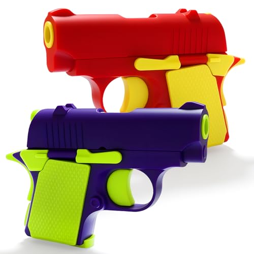 TEAONE 3D Printed Toy Pistol, 2 PCS Plastic Gravity Pistol Fidget Toys for Friends, Family (Purple, Red)