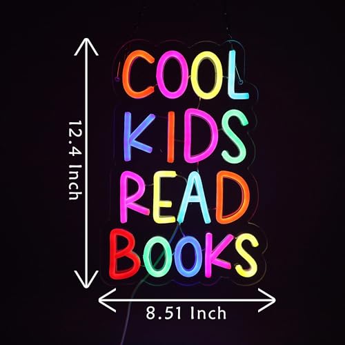 Image of Cool Kids Read Books Neon Signs USB Powered for Wall Decor,Books Neon Light Sign for Reading Room Hanging Decorations Library Classroom Read Corner Decor, Bookish Gifts