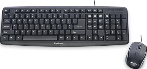 Image of Verbatim Slimline Wired Keyboard and Mouse Combo USB Plug-and-Play Numeric Keypad Adjustable Tilt Legs Optical Corded Mouse Full-Size Computer Keyboard Compatible with PC, Laptop - FFP Packaging Black