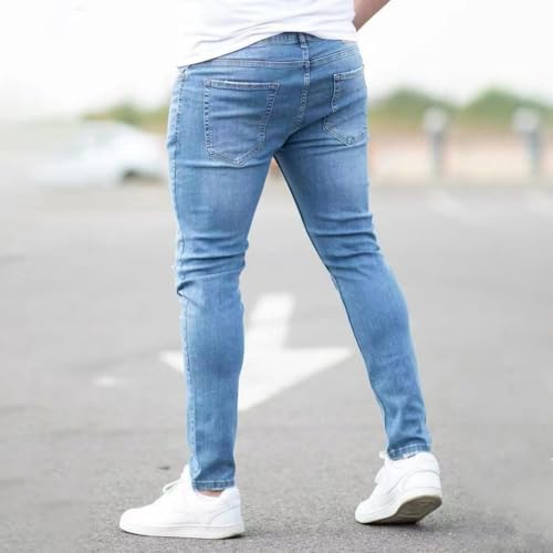 Jeans Pants Trouser Denim Ripped Elastic Washed Blue Street Trendy Small Leg Tight for Men3