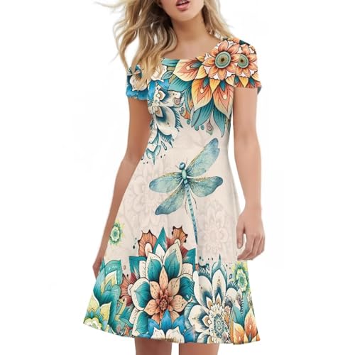 Image of AFPANQZ Womens Casual Summer Lightweight Vintage Dress Short Sleeve Midi Dress Knee-Long Luxury Formal Dress