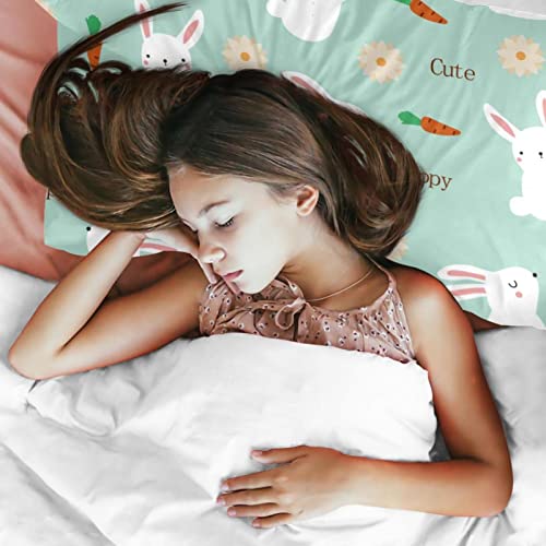 Parure de lit simple housse de couette lapin blanc avec 2 taies d'oreiller 3 pièces - 4