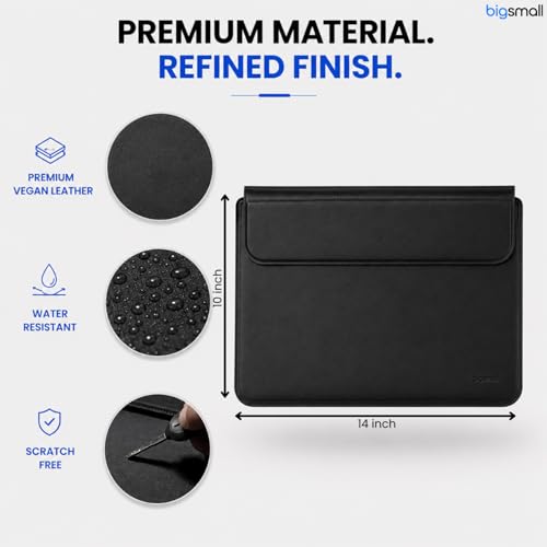 Image of Bigsmall Elevate Pro 14 Inch PU Leather Laptop Sleeve with Adjustable Stand, Compatible with MacBook Air /Pro 14 inch, iPad Pro 13 inch, Dell, HP, Lenovo, ASUS & Other 14-Inch Laptops, Magnetic Closure - Black
