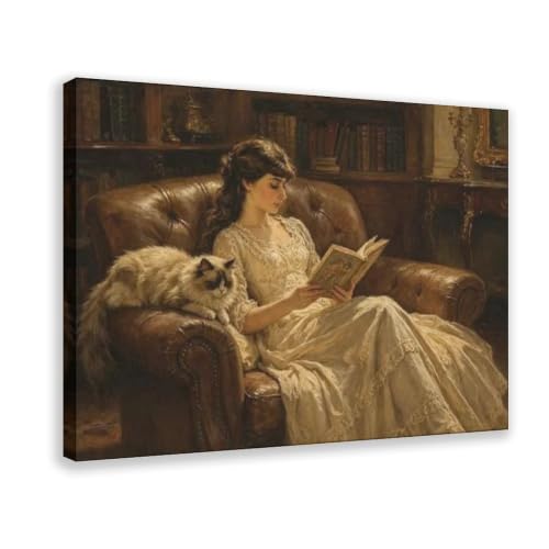 Toile The Woman Reading impression haute définition bibliothèque vintage
