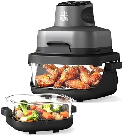 4-in-1 Portable Glass Air Fryer - 1500W, 4.2QT & 1.6QT Dual Glass...
