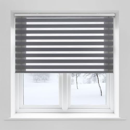 Duo Rollo ohne Bohren 80 x 150 cm lichtdurchlässig & verdunkelnd Fenster Sichtschutz inklusive Montagematerial für Fenster & Tür, Dunkelgrau