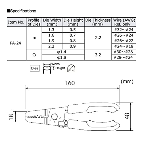 ENGINEER PA-24 Micro Connector Crimping Pliers Tool 160mm (Made in Japan) for JST XH, PH, EH & NH series, Molex Micro-Fit, KK series (AWG #32-#18)