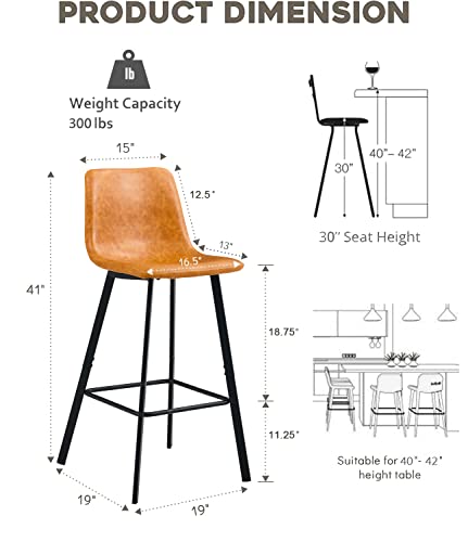 Oulluo Bar Height Barstools With Backs, 29 In Bar Stools Set Of 2, Faux Leather Barstools, 30 Inch Upholstered Armless Bar Chairs, Pub Chairs For Home Bar Kitchen Island Restaurant, Coffee Bar,244Lb #TOP1