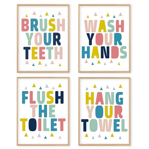 Image of Boat Wades Kids Bathroom Unframed Wall Art Prints, Colorful Toilet Posters for Decor, 12x16 Inches Set of 4
