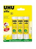 UHU Stic - Bâtons de colle sans solvants, blanche, lot 3 stics 8,2g