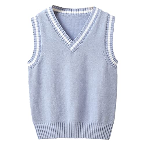 Kids Boys Girls Casual Sleeveless V Neck Knit Sweater Vest Pullover School Uniform Cardigan Knitwear