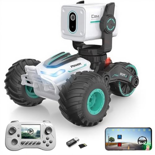 GNIMNAYRC RC Cars with 720P HD Camera, 2.4Ghz Off-Road Remote Control Car with LED Light, Voice, RC Truck, Toy Vehicle for Kids Adults Boys & Girls Gift, 30 min Play
