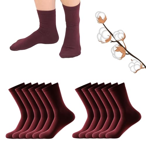Calcetines Lisos Bajos Unisex 85% Algodón Niño, Niña. Modelos Uniformes, Colegio, Escolares, Trajes, Ejecutivos, Deporte. Pack 6 Calcetines Granates Básicos Transpirables. Rojo Oscuro. Talla M 22 a 27