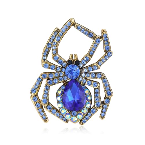 YOQUCOL Spider Shape Halloween Brooch for Women Blue Rhinestone Crystal