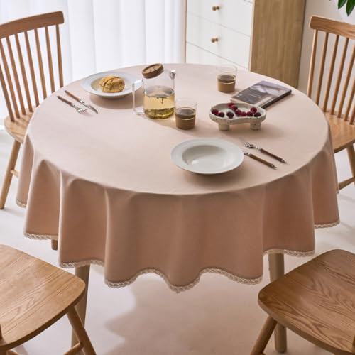 GOEXCPL Nappe Ronde Anti-Taches, Nappe enduite imperméable, Facile à Nettoyer, Abricot-B diamètre 120 cm
