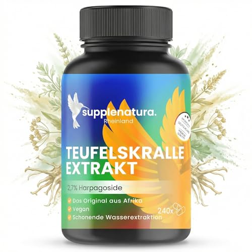 Teufelskralle Kapseln | 240 Kapseln | 1650mg pro Tag | PREMIUM: Hochwertiger Extrakt mit 2 7% Harpagoside | Vegan & Laborgeprüft - Teufelskralle von SUPPLENATURA