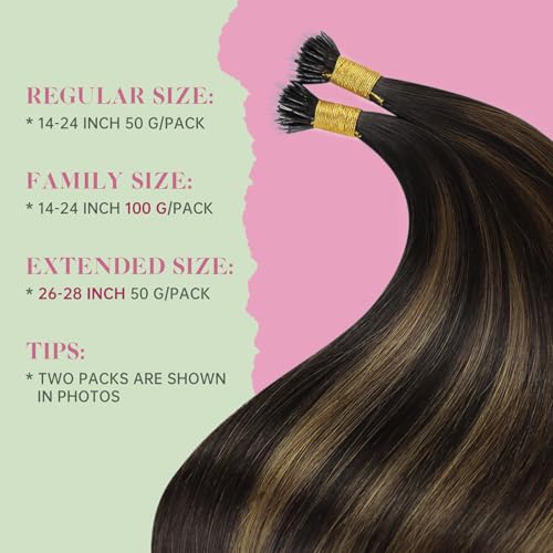 Image of YoungSee 100g Nano Hair Extensions Human Hair Brown 18inch, Nano Bead Extensions Balayage Darkest Brown with Medium Brown, Nano Ring Hair Extensions, for Adding Volume, Cold Fusion, Soft