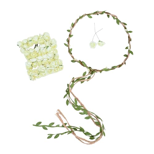 DDazzling Flower Crown Floral Wreath Headband Floral Garland Headbands Photo Props,Rose Flower Crown Kit, 3 Piece (Ivory)