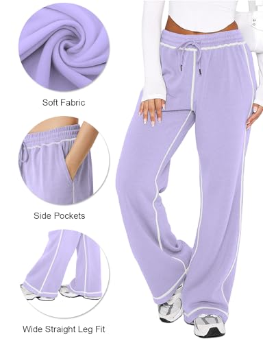 DISCIPBUSH Track Pants Women, Fleece Sweatpants Drawstring Lounge Straight Leg Comfy PJ Soft Pajama Joggers with Pockets - Image 6