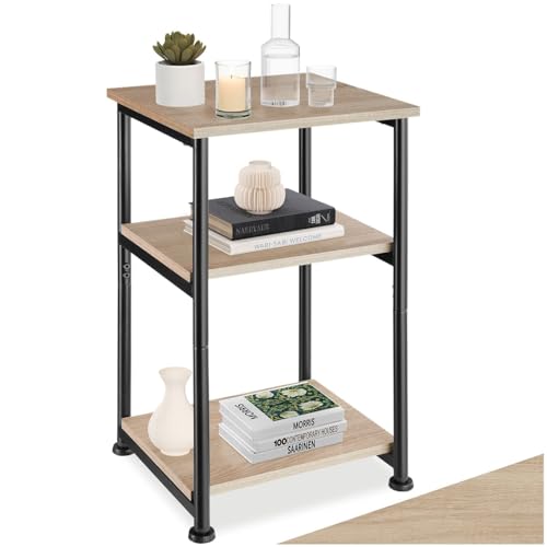 tectake® Tavolino Salotto 34x30x59cm, Tavolino da divano, 3 Ripiani, Salotto, Soggiorno, Camera per Libri, Foto, Laptop, Piante, Snack e Bevande, Arredamento Casa, Ufficio - Legno Industriale Chiaro