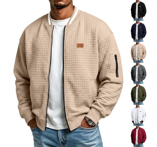 Quilted Bomber Jacket Men Lightweight Fall Zip Up Jacket with Sleeve Pocket - image 1