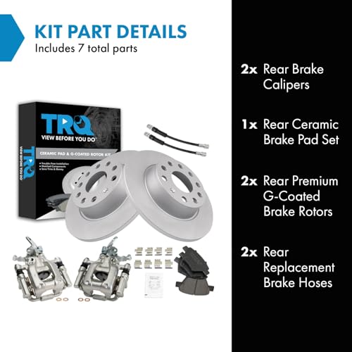 Image of TRQ Rear Brake Pad and Rotor Set Ceramic 272mm Coated Rotors Calipers Compatible with 2010-2012 2014 Volkswagen Jetta