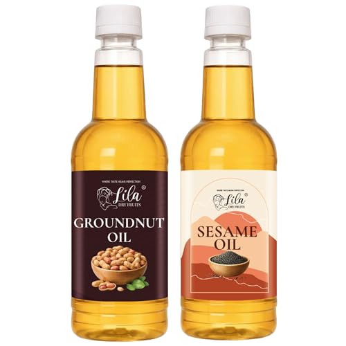 Image of LILA DRY FRUITS South Indian Special Oil Combo (1.5L) Pure Sesame Oil 750 ML & Groundnut Oil 750 ML | Traditional Cooking Oils for Tempering, Chutneys Authentic Recipes Pure Unrefined Cold Pressed Oil