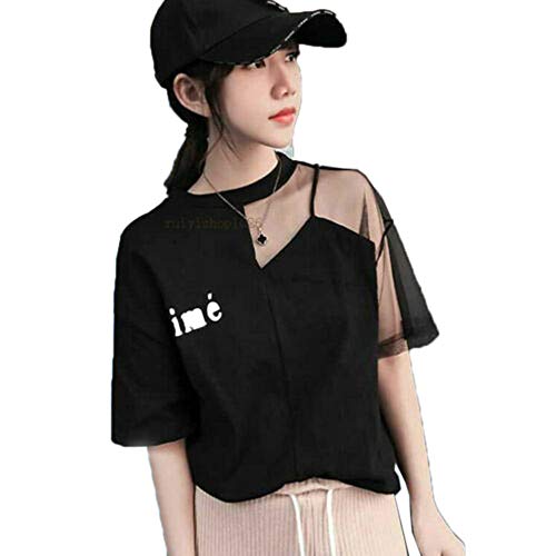 xiangshang shangmao T-Shirt à Manches Courtes pour Femme - Style coréen - Noir - Small